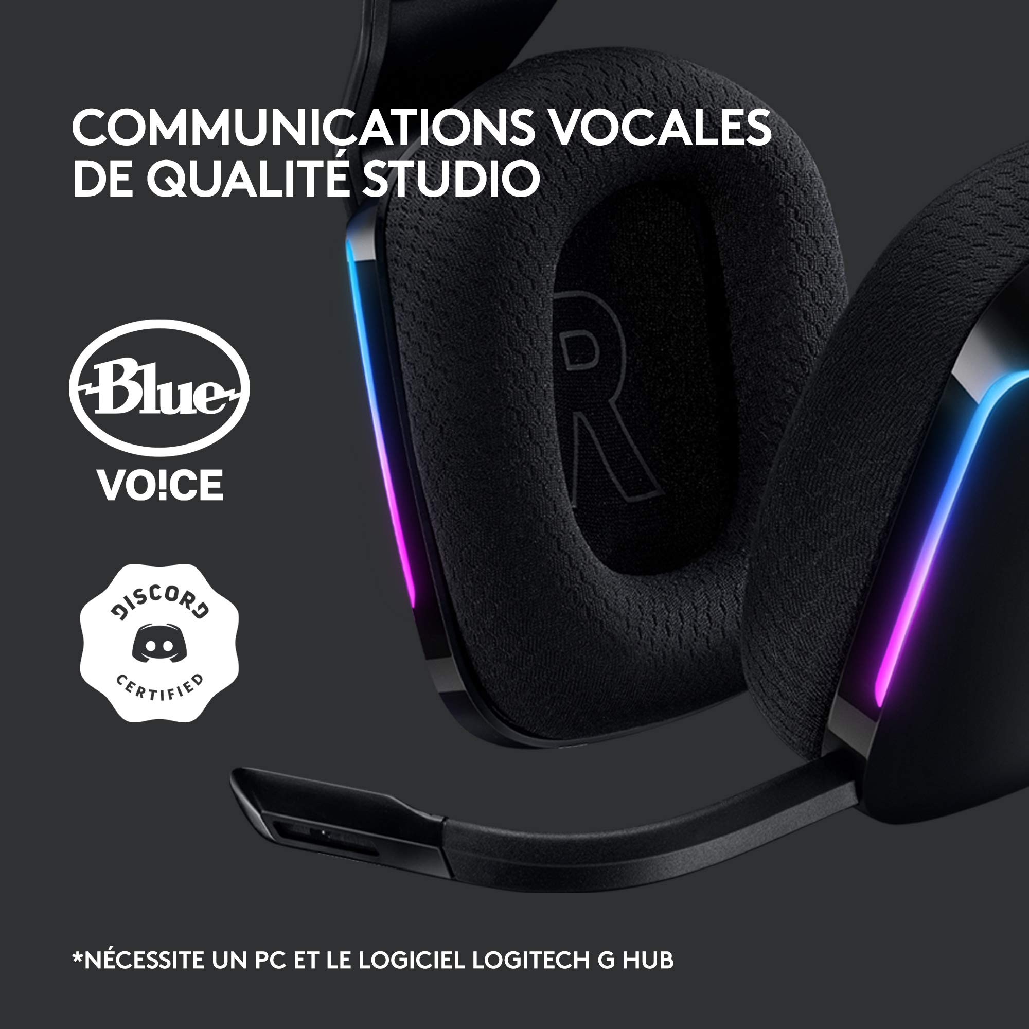 Logitech G G733 Casque Gamer Sans Fil LIGHTSPEED avec Bandeau de Suspension, LIGHTSYNC RVB, de Micro Blue VO!CE, Transducteurs Audio PRO-G, Ultra-Léger, Batterie 29h, Portée de 20m, PS4, PS5 - Noir