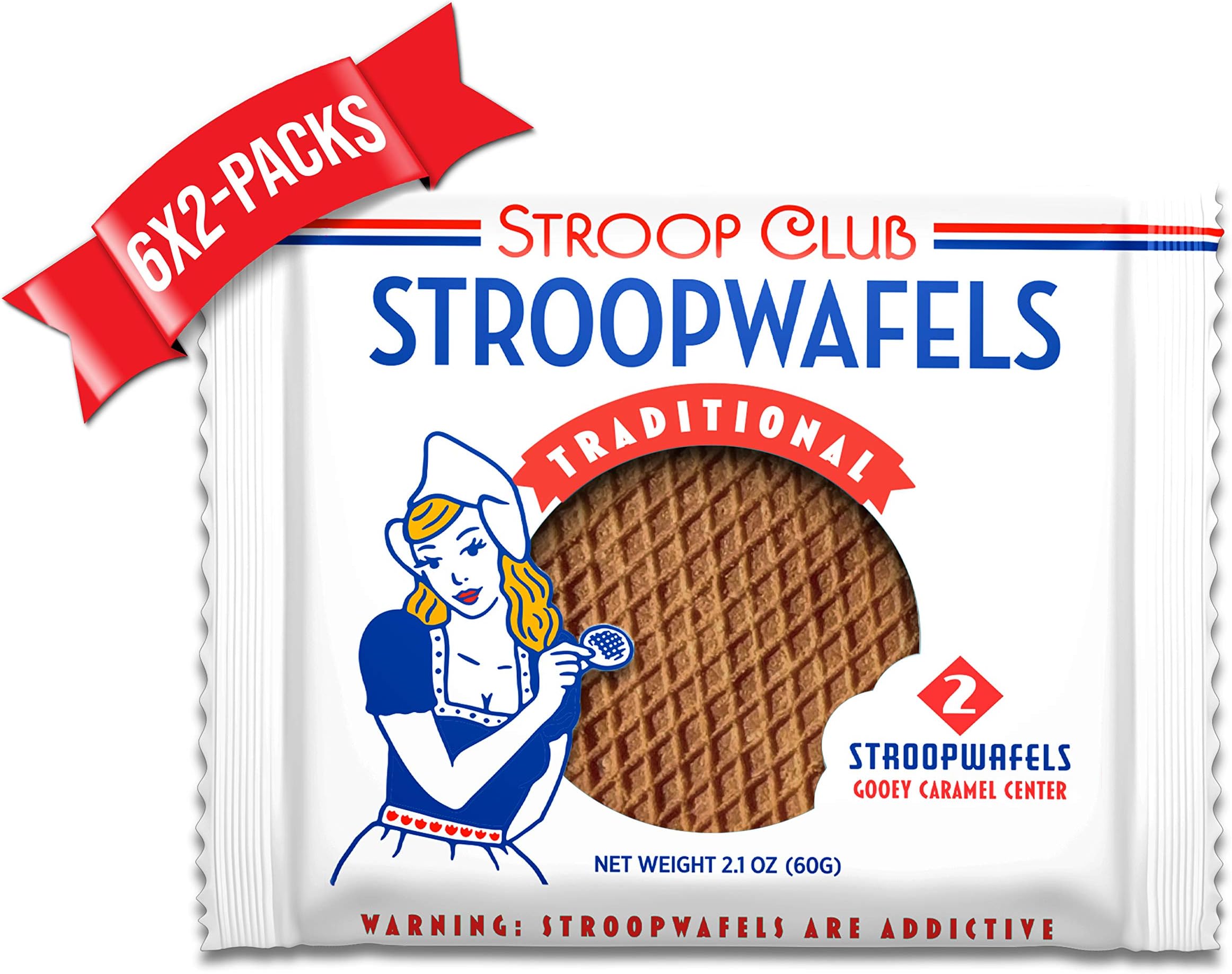 Stroop Club Authentic and Traditional Stroopwafel with Dutch Caramel (12 Wafels)
