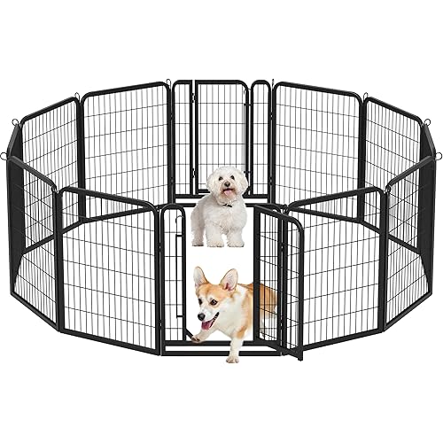 Yaheetech Dog Playpen Outdoor, 32 inch 12 Panels Dog Pen Indoor Heavy Duty Puppy Exercise Pen Metal Pet Fence for RV Camping/Yard/Garden