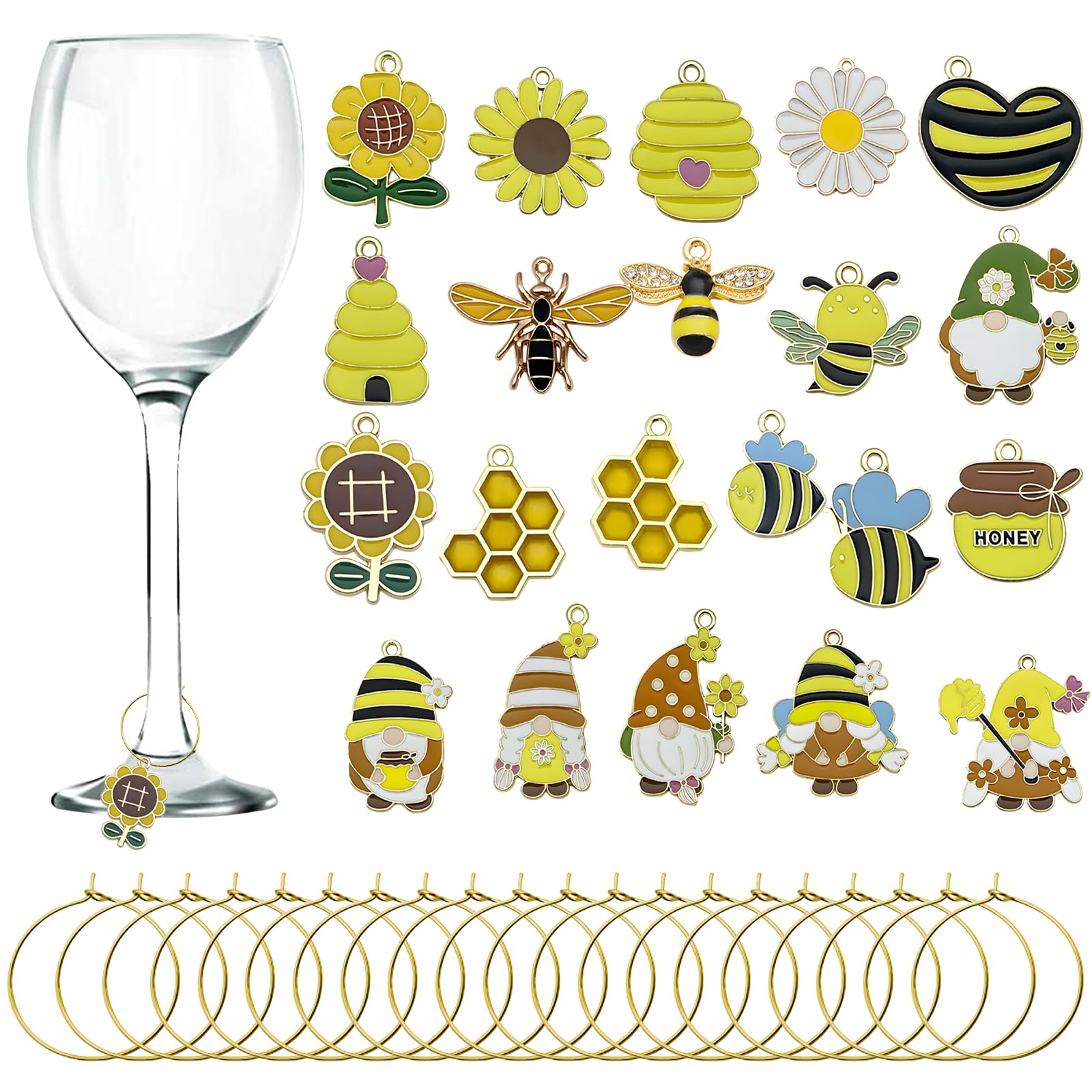 CNYMANY 30 pcs Wine Glass Charms, Enamel Fruit Themed Goblet Drink Markers Tags with Buckle Design for Wine Cocktail Champagne Tasting Party Favors Decoration Supplies Gifts