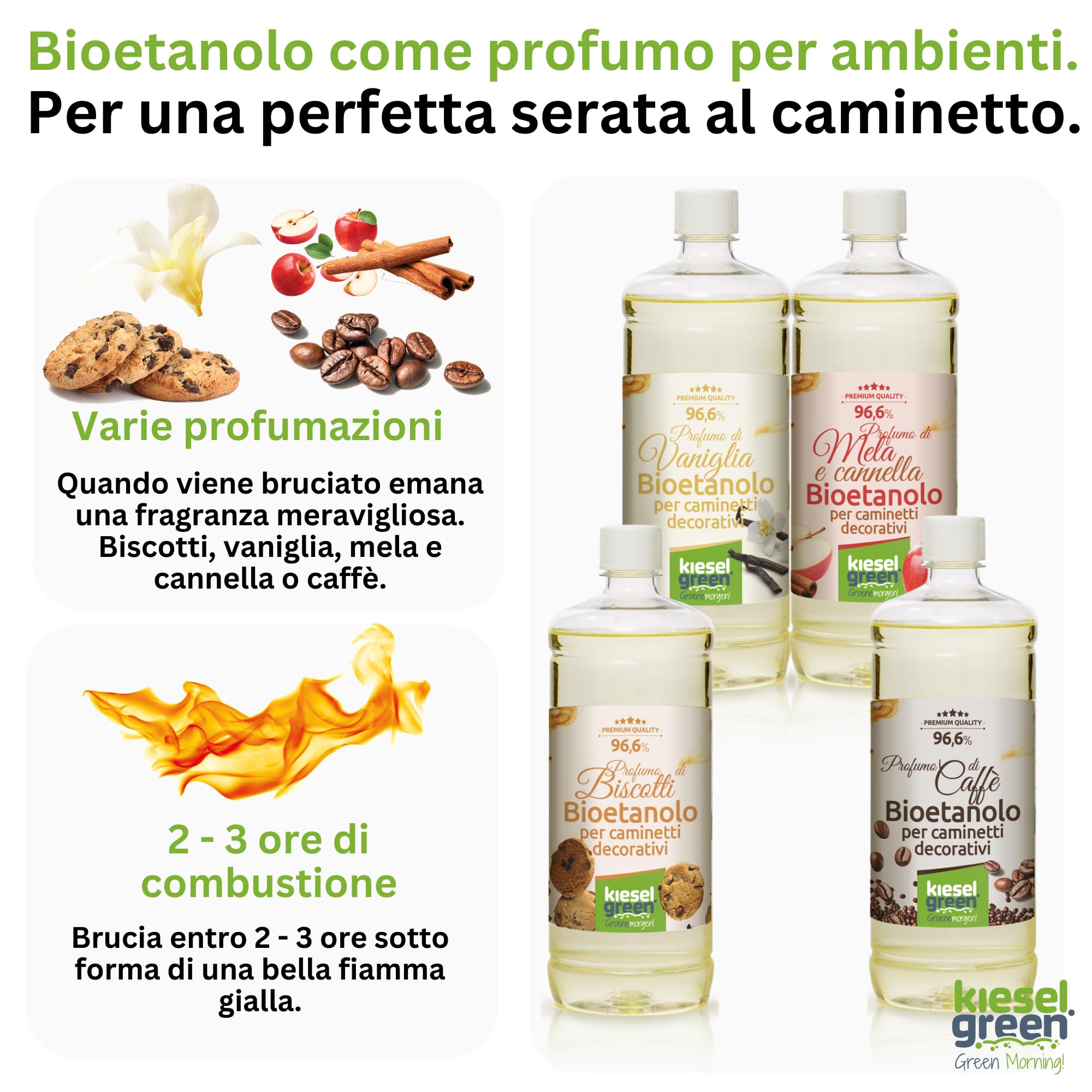 Bioethanolo 12 x 1 litro con Fragranza per Caminetto a Etanolo – Bio-etanolo profumato per Ambienti, molte Fragranze - Profumo per Caminetto a bioetanolo da Interno o da Tavolo