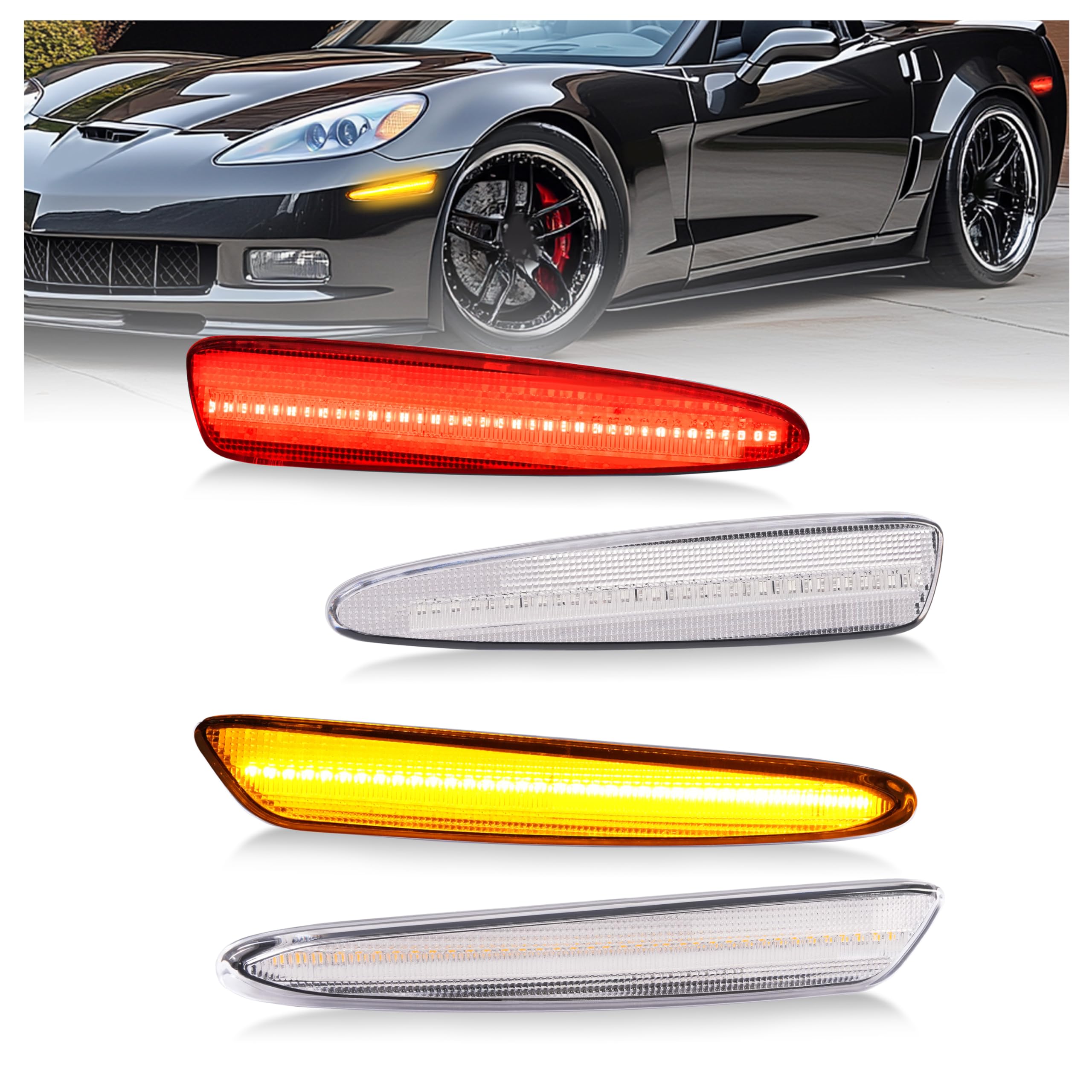 HECASA 4PCS LED Side Marker Lights Compatible with 2005-2013 Chevrolet Chevy Corvette C6 Z06/ZR1/Grand Sport Turn Signal Lights Sidemarker Lamps