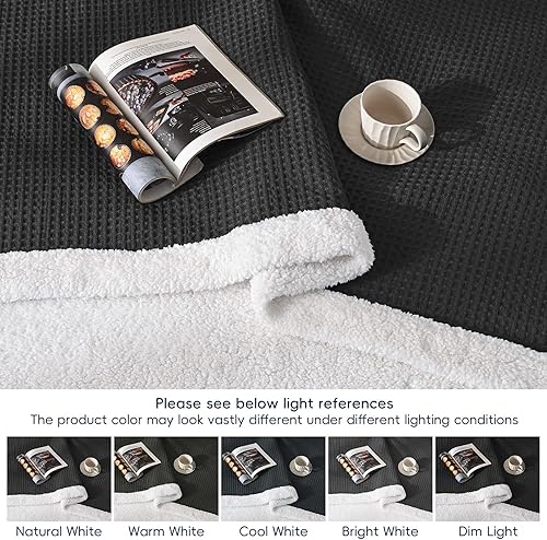 Miniatura 9 de PHF Manta de sarga Sherpa tamaño individual, 60x80 pulgadas, lujosa y mullida manta de franela y forro polar para invierno, sin desprendimiento ni