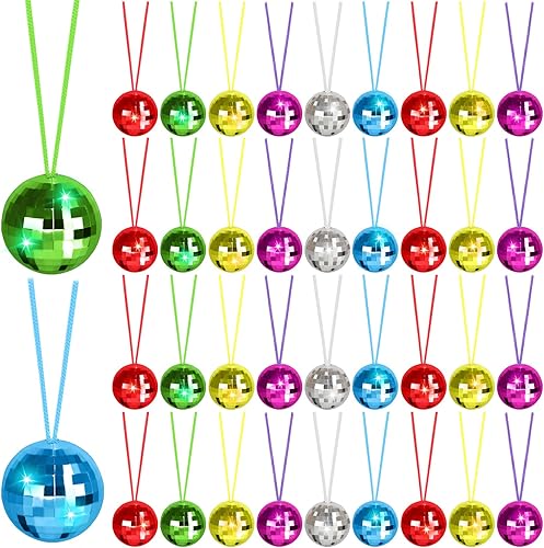Paquete de 48 collares de bola de discoteca de colores surtidos de los años 70, collares de fiesta de discoteca de 1.57 pulgadas, collares de