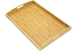 Large Rectangular Bamboo Serving Tray with Handles
