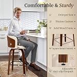 Cozyman Swivel Bar Stools Set of 2, 26" Mid Century Modern Counter Height Stools, Faux Leather Barstools with Bentwood Back for Kitchen Island Home Bar Cafe (Ivory)