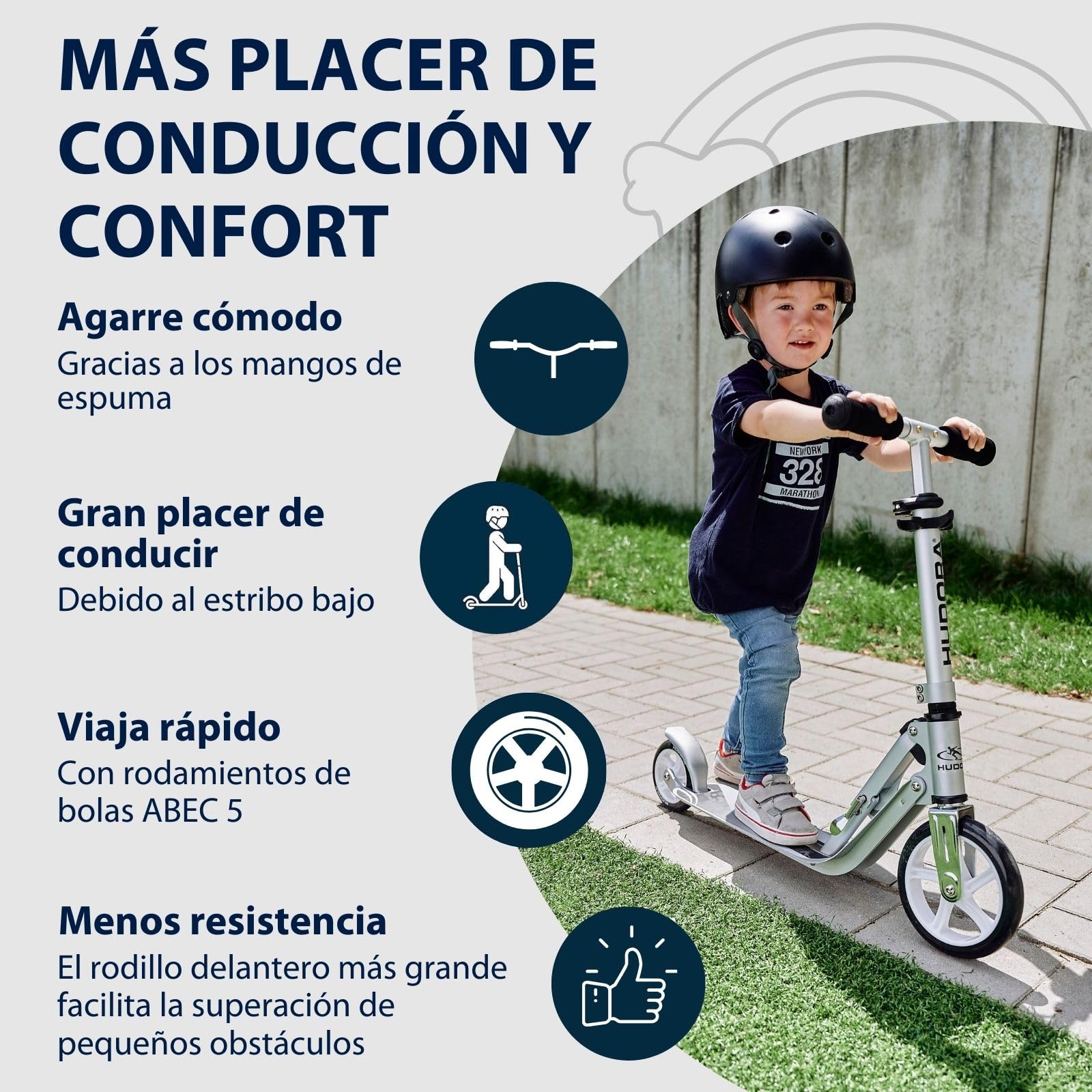HUDORA Little BigWheel Scooter - Safe aluminium scooter for children from the age of 3 - Height-adjustable & foldable city scooter for up to 100kg - Stable scooter with large tyres