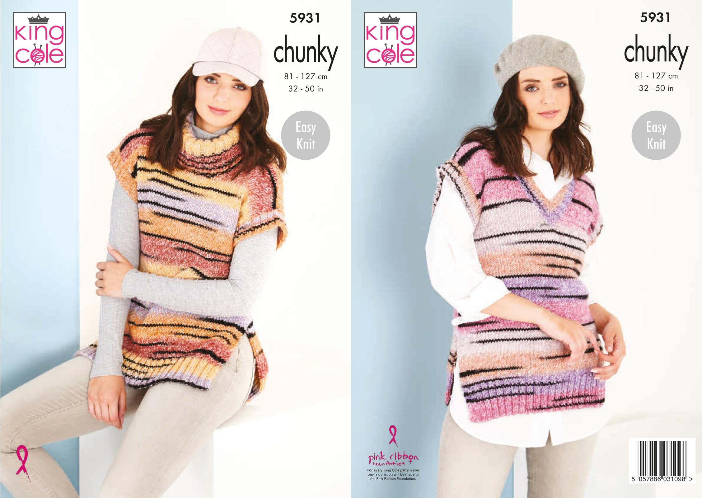 King Cole Women's Safari Chunky Knitting Pattern 5931, Tops, Slipovers For 32 - 50 Inches - Easy