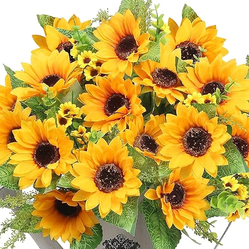 AmyHomie Artificial Sunflower Bouquets,2 Bunches Fake Flowers for Outdoors Baby Shower Home Wedding Fall Decor, Bride Holding Flowers,DIY Garden