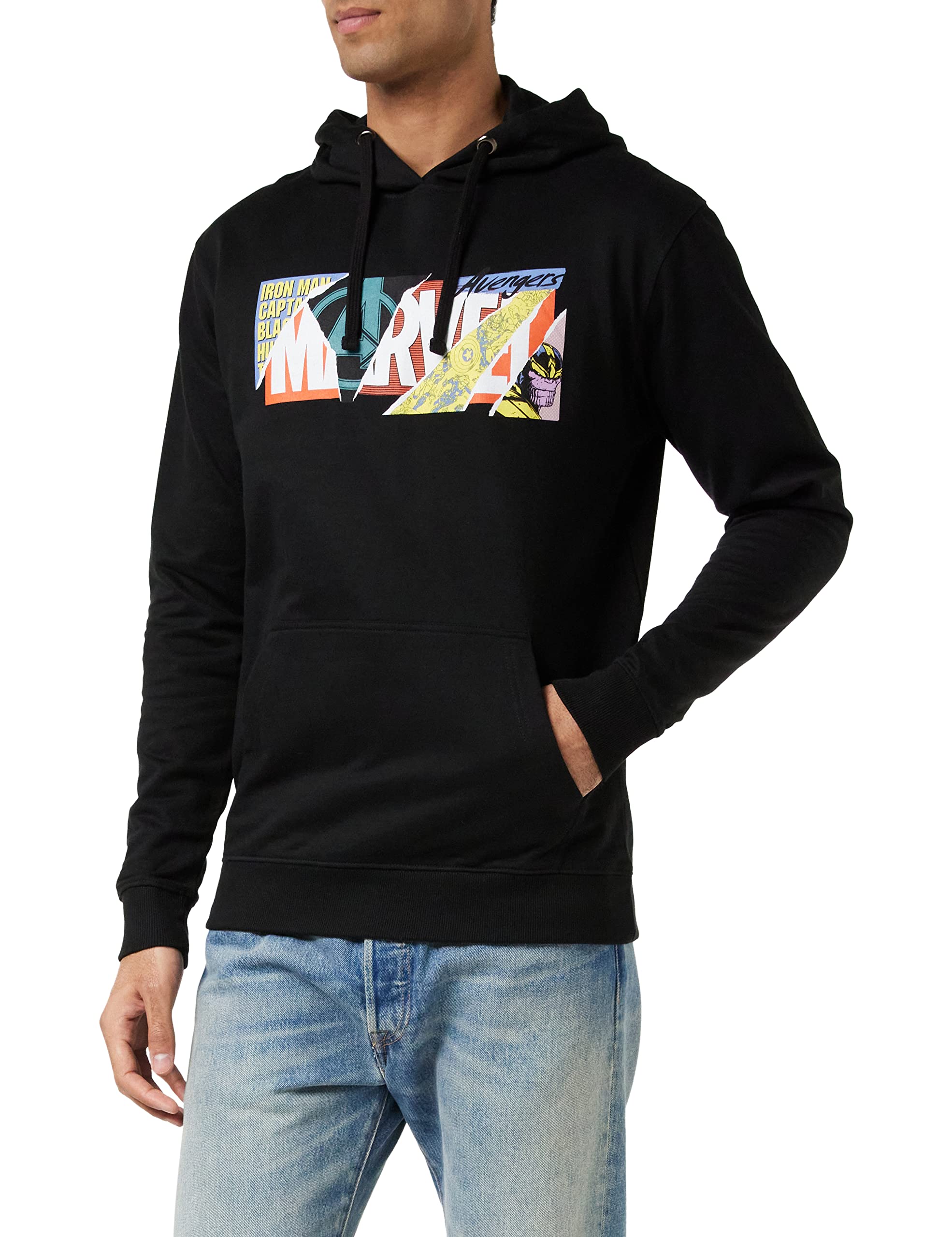 Marvel Men's Scrapbook Logo Pullover Hoodie Black - S