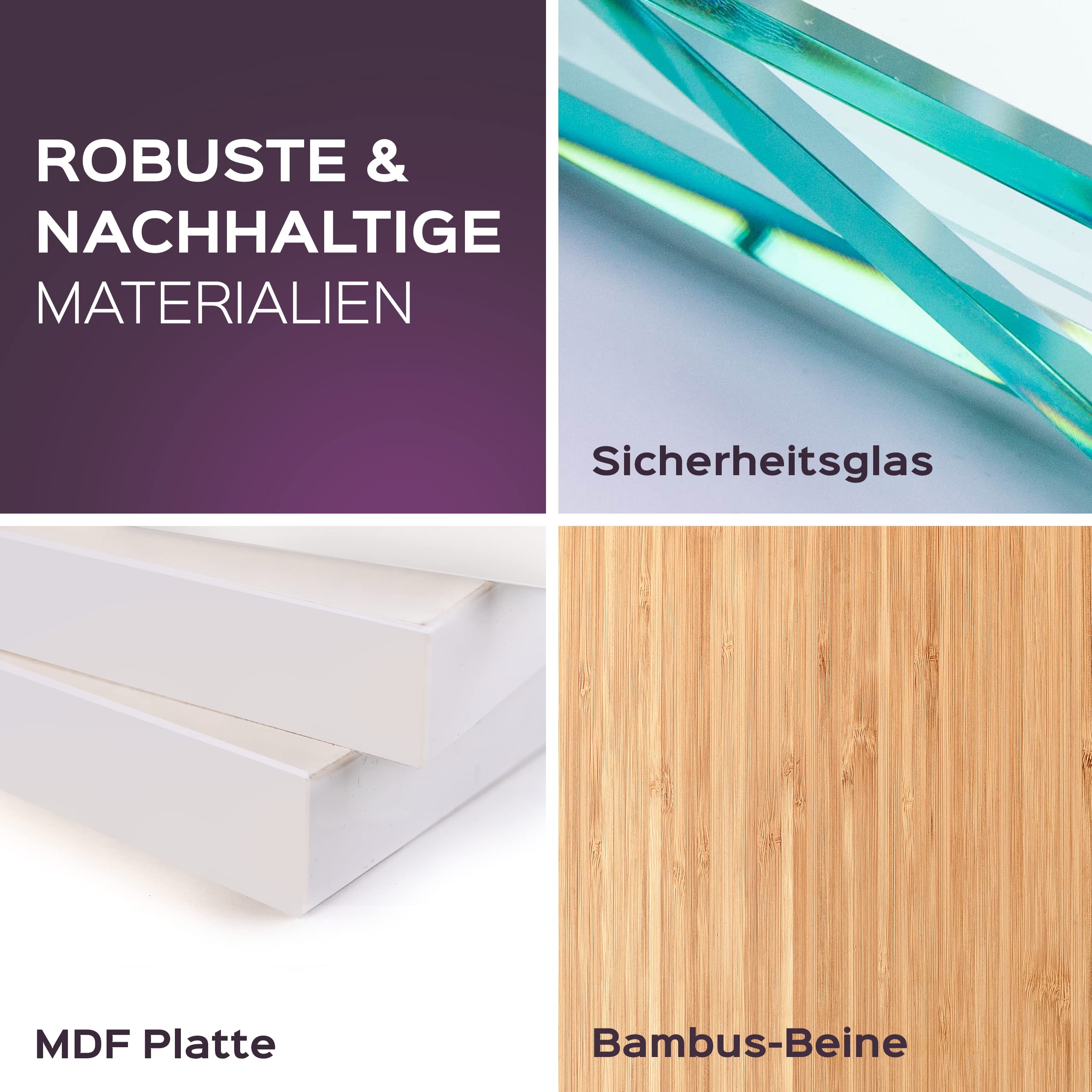 bonVIVO Couchtisch Glas Schwarz mit Bambus – Moderner Glastisch Wohnzimmer mit Ablage 110x55x40 cm – Wohnzimmertisch Schwarz Skandinavischer Couchtisch Holz Glas