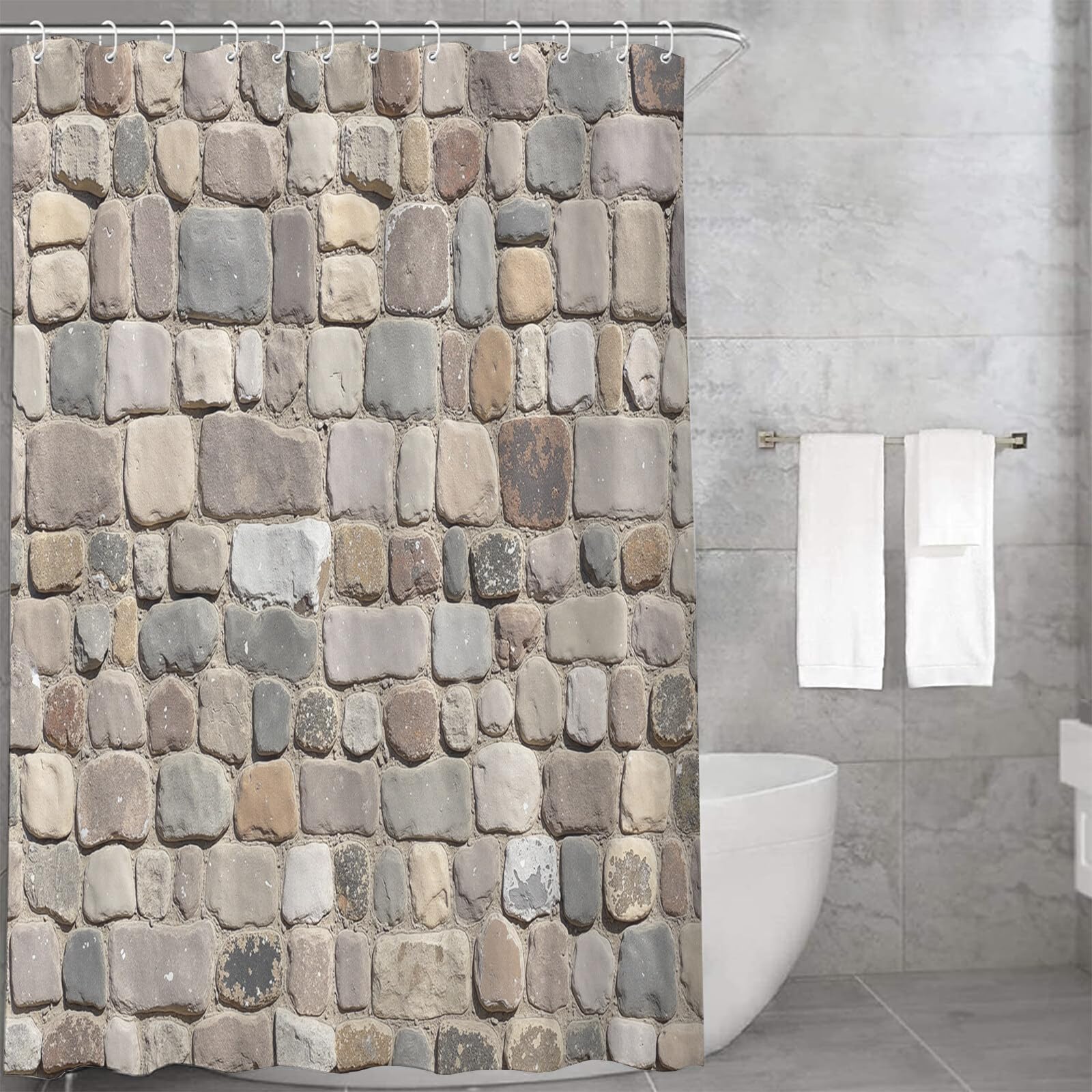 Rideau Douche, Rideau Baignoire Lavable en Machine Rideaux Douche Tissus Lavable Rideau De Baignoire Lavable pour Salle De Bain Domicile Baignoire Famille, Murs De Roche,