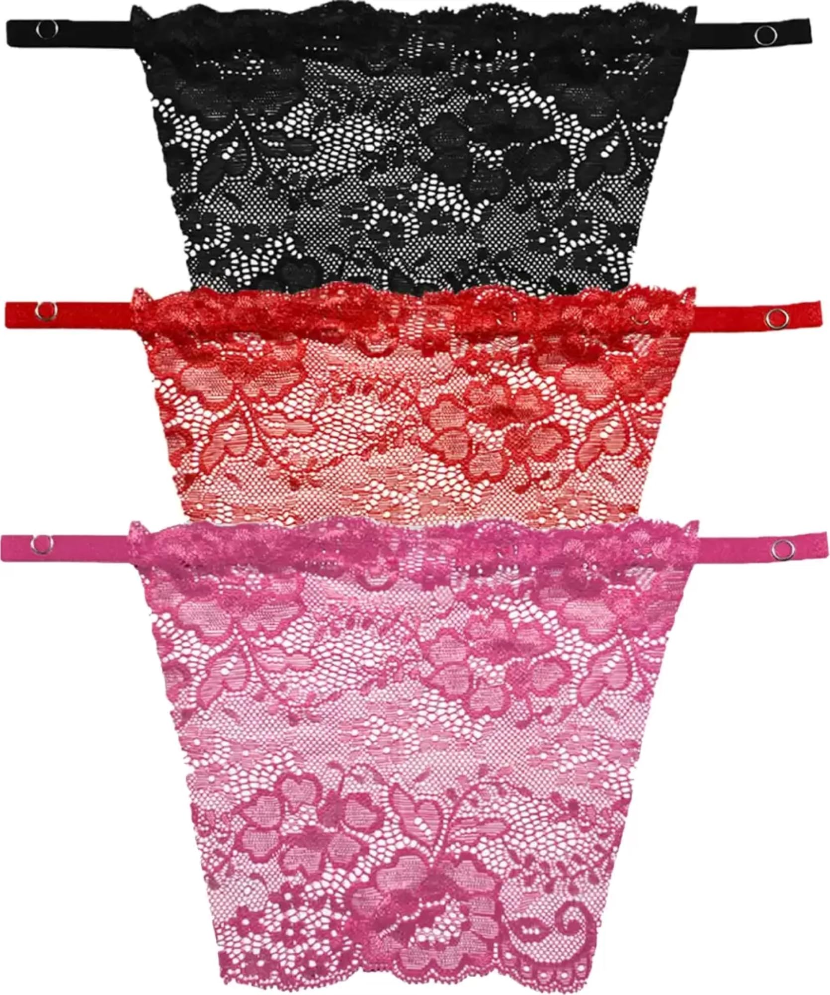 finesse miracle cami Floral Lace Camisole Insert, Mock Neck Modesty Panel, 3-Pack in Black, Red, Pink-picture-31