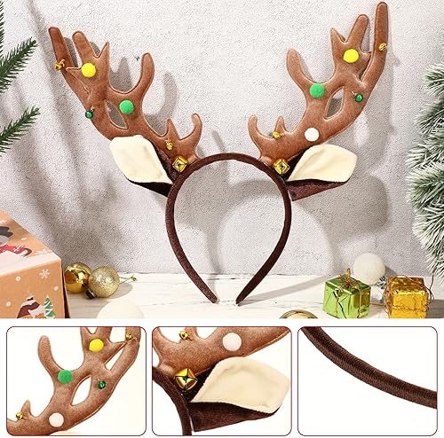 Miniatura 7 de Amosfun 2 diademas de Navidad con cuernos de reno de Navidad, diadema de cuernos de ciervo, diadema de orejas de reno de Navidad para accesorios de
