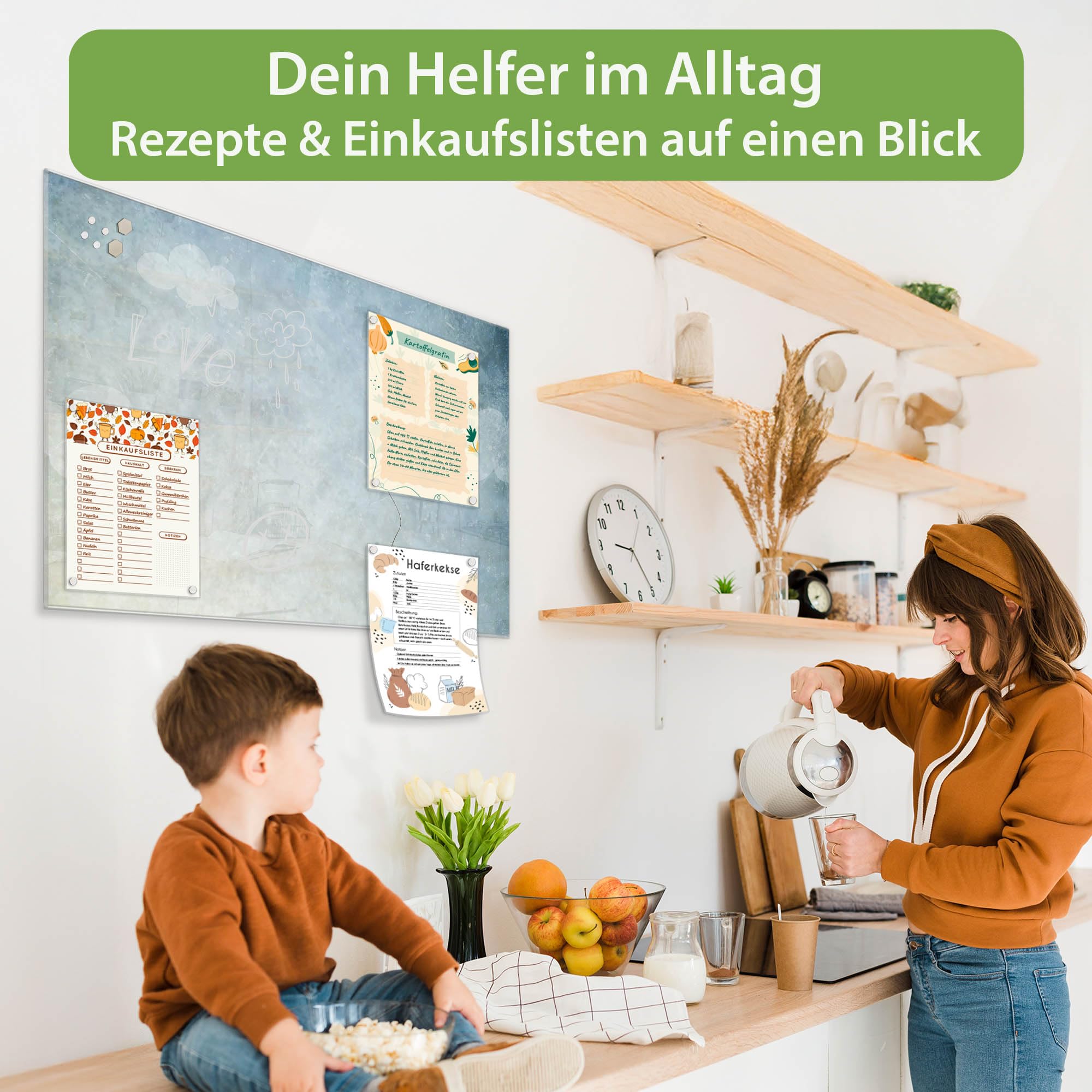banjado Glas-Memoboard in 60x40cm für Fotos und Notizen im Herzdesign
