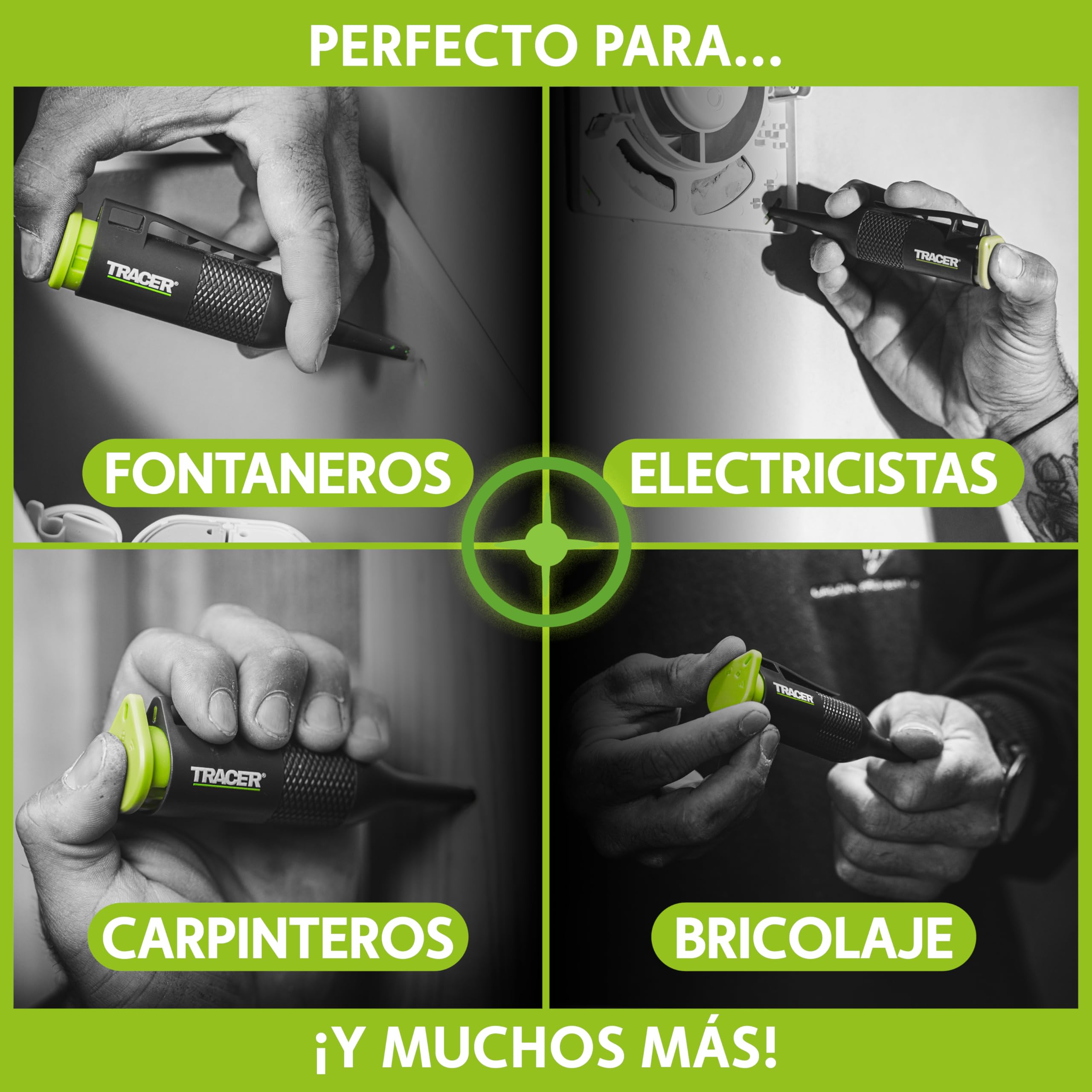 Tracer Marcador de Tiza Trueshot para Agujeros Profundos – Alcance de 100mm | Tiza Verde de Alta Visibilidad | Cartucho Reemplazable | Aplicación con Una Mano | Ideal para Construcción y Bricolaje