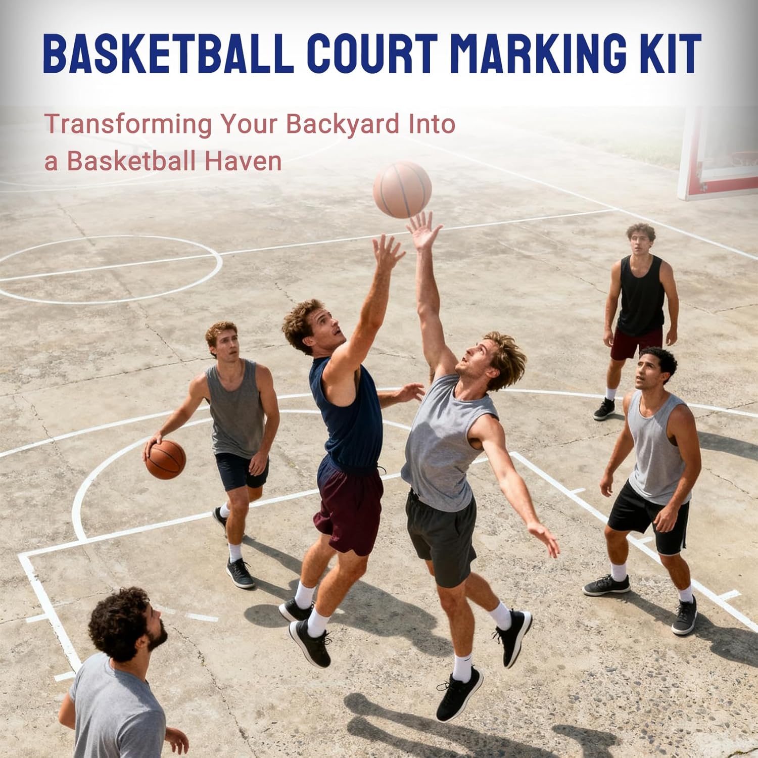 Reusable Basketball Court Stencil Kit for Concrete, Basketball Court Marking Kit, Plastic Material, Sun-Resistant NOT Paper Board, Durable,Reusable, Can be Used More Than 20 Times (Half Court)