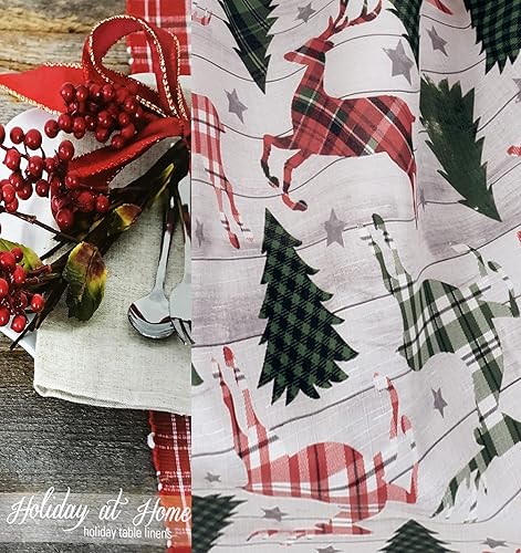 Miniatura 3 de Newbridge Mantel de tela navideña rústica con diseño de reno Prance de Merry Reindeer y árbol de Navidad, fácil cuidado, 52 x 52 pulgadas, cuadrado