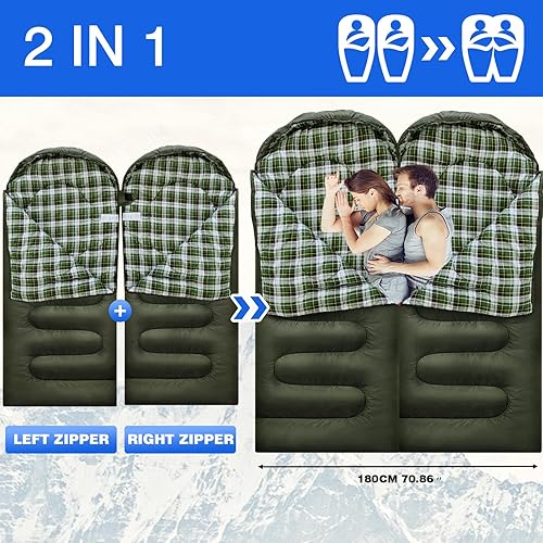 Miniatura 32 de Flannel Sleeping Bag Cotton 0 Degree Cold Weather for Adults XXL Wearable Sleeping Bag 4 Seasons Waterproof with Compression Sack