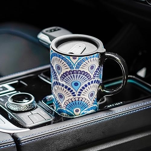 Miniatura 4 de Topadorn Taza de viaje de cerámica con tapa y asa, taza de café de cerámica con leche en caja de color, 17 onzas, tapa resistente a salpicaduras,
