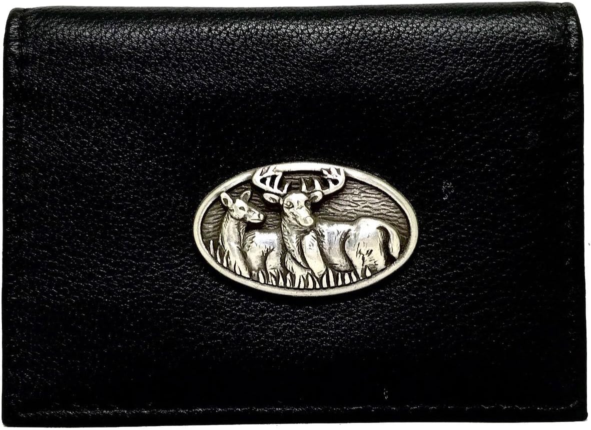 Genuine Black Leather Bifold Wallet (Deer Grazing)