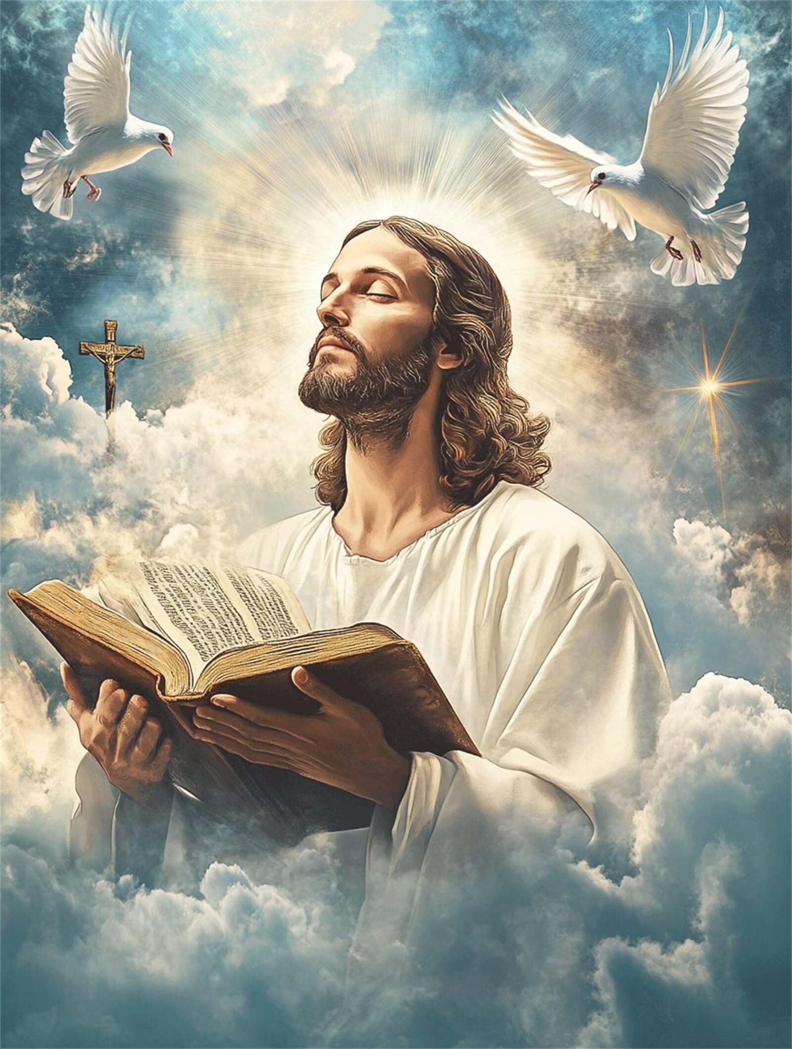 Man White Doves Diamond Art, 5D diamentowy obraz haft krzyżykowy zestawy rzemieślnicze do sztuki kryształowej, rękodzieło DIY dla dorosłych początkujących kompletny zestaw, prezenty dla dziewcząt