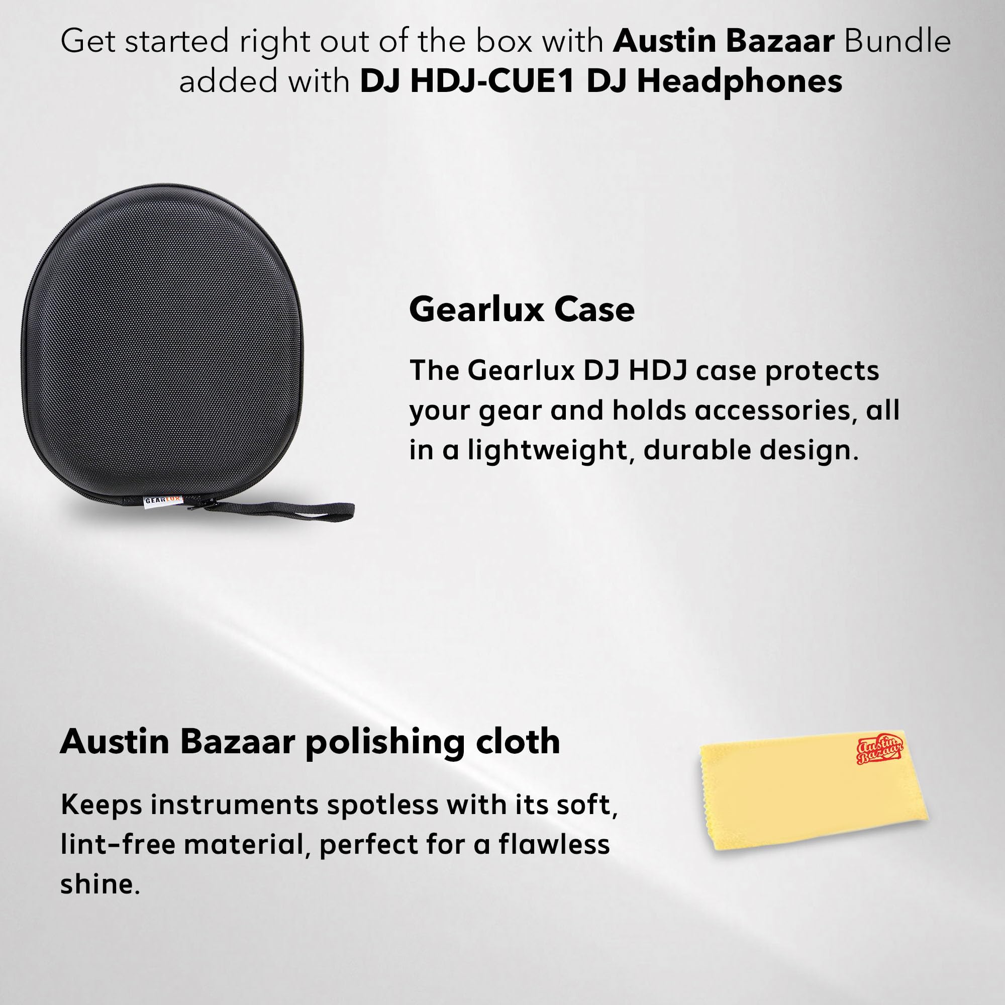 Pioneer DJ HDJ-CUE1 DJ Headphones - Black Bundle with Case and Austin Bazaar Polishing Cloth