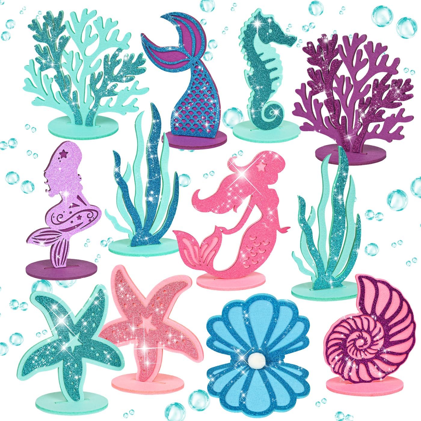 26Pcs Mermaid Birthday Decorations Felt Table Centerpiece for Ocean Themed Decor，Little Mermaid Party Favor Under the Sea Party Decorations Birthday Party Baby Shower