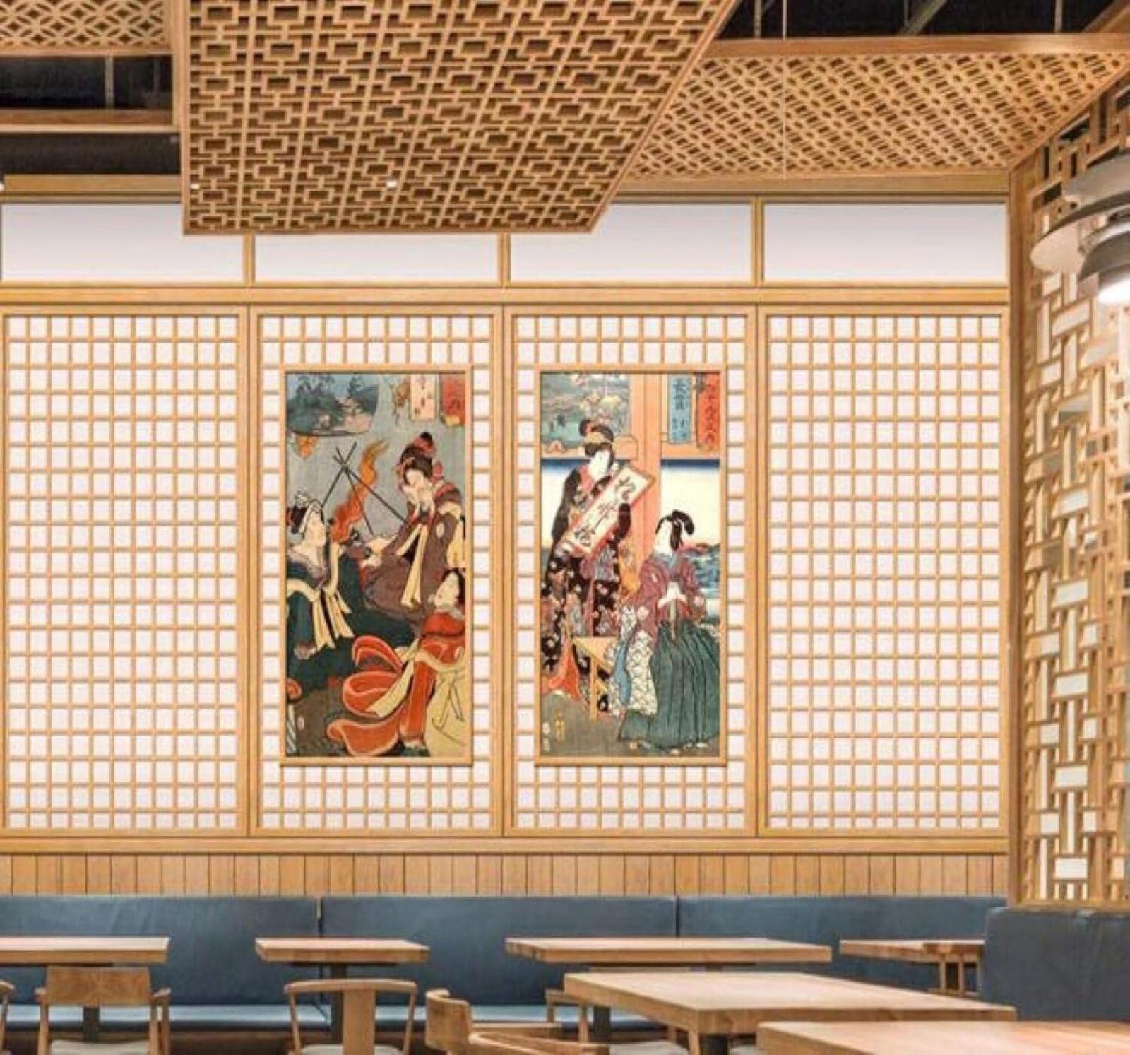 XLMING Creative Wood Grain Checkered People Sushi Restaurant 3D Wallpaper Luxury Silk Study Dining Feature Sofa Grey Bedroom Living Room Tv Decorative Wall-300cm×210cm