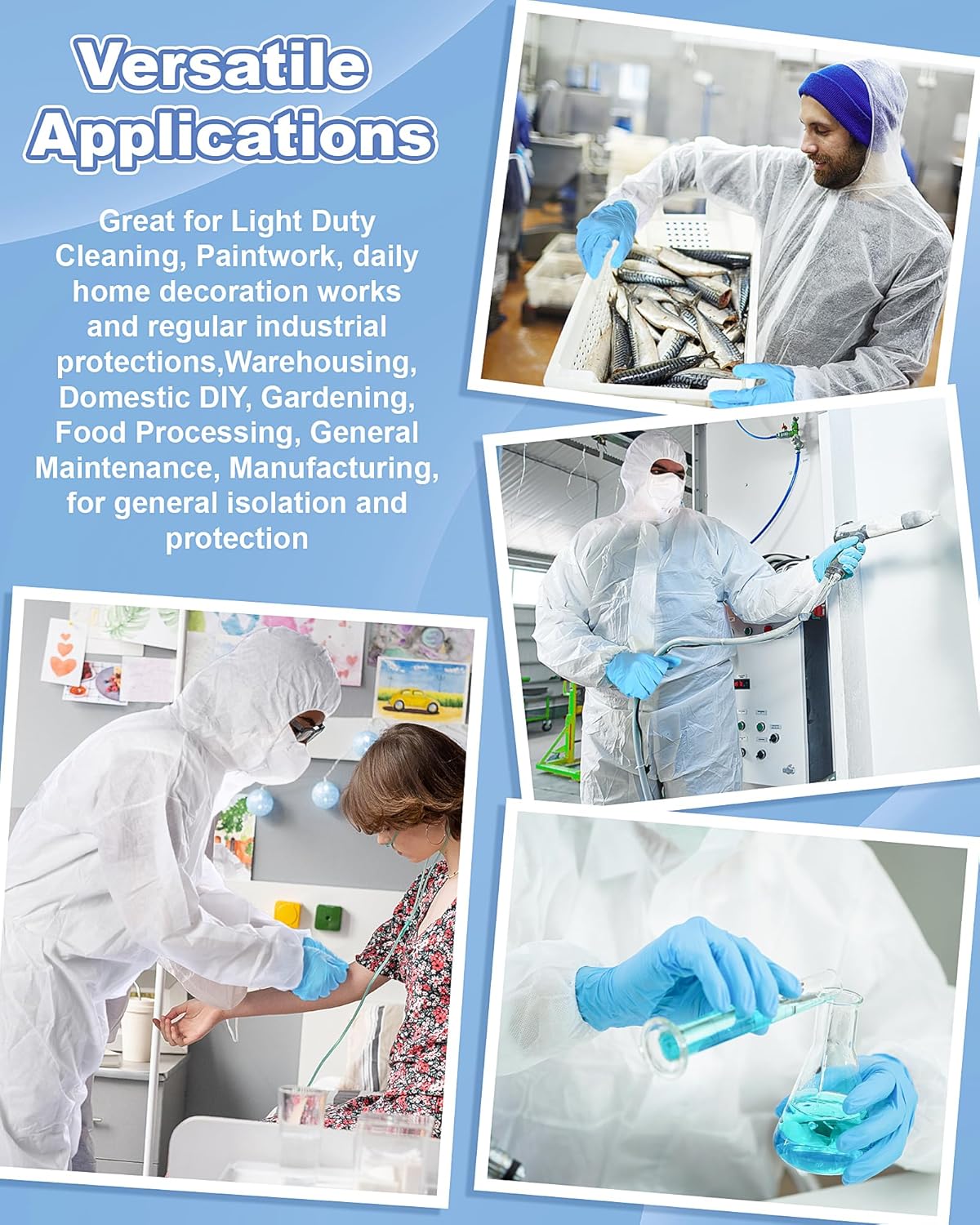 Hazmat Suits Disposable Protective Paint Coverall Suit with Hood Shoe Covers Nitrile Glove Mask Wrists Ankles - Image 6