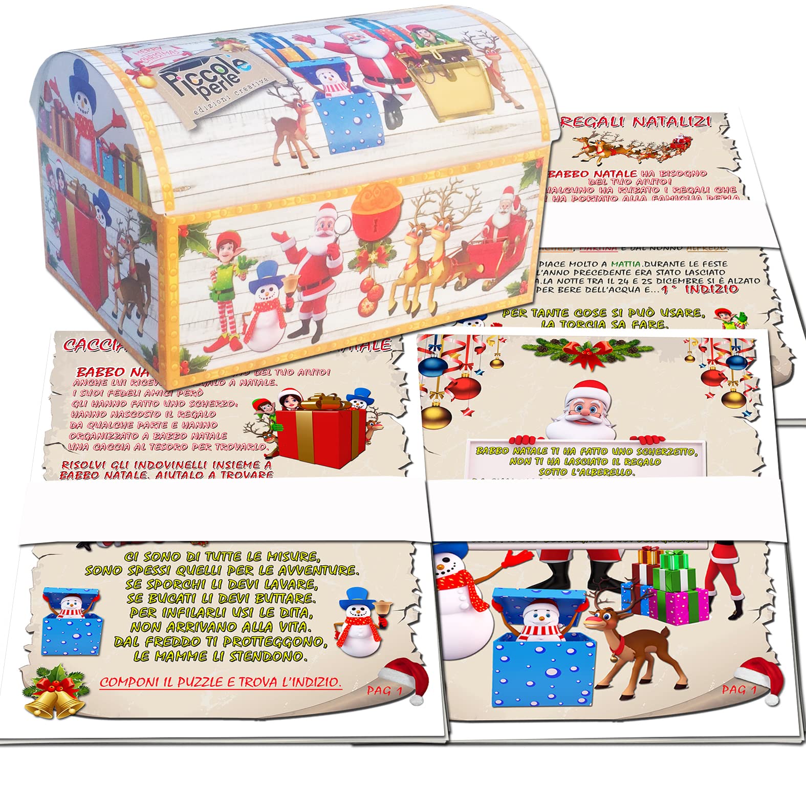 Caccia al tesoro natalizia in scatola per casa 8-12 anni - Giochi natalizi per bambini - Caccia al regalo di Babbo Natale - Caccia al tuo regalo di Natale - Giochi di natale per bambini