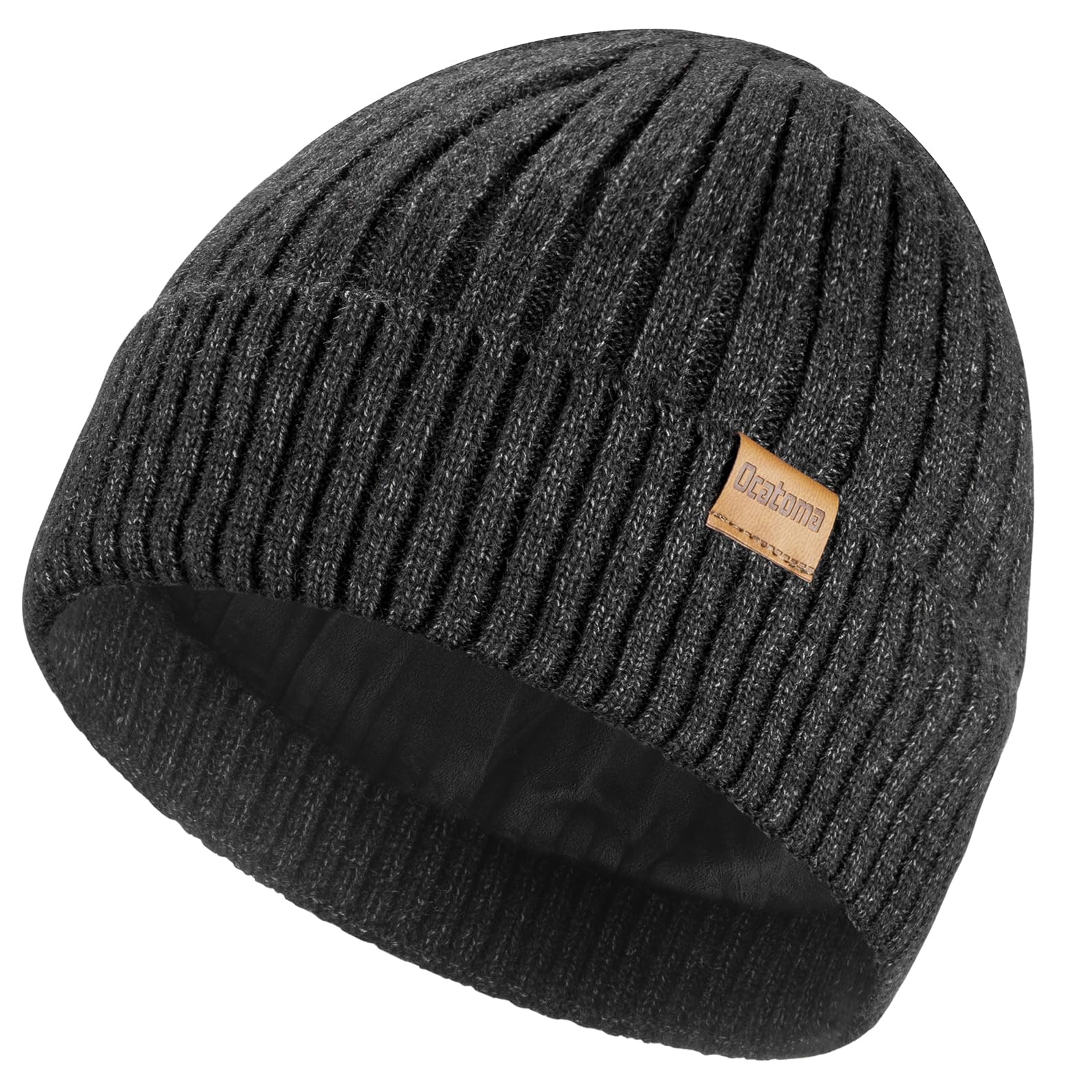 Ocatoma Beanie for Men Women Winter Knitted Cuffed Hat with Warm Lining Soft Ski Hat Unisex Gifts for Men Women Dark Gray