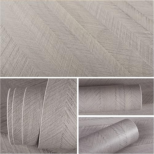 Miniatura 9 de VEELIKE Papel de contacto de madera gris para despegar y pegar de madera, papel tapiz de espiga de 15.7 x 354 pulgadas, papel tapiz extraíble