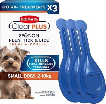 Bob Martin Clear Plus Spot On Flea Treatment for Small Dogs 2-10kg - Kills Fleas, Ticks, Lice and Flea Eggs 3 Pipettes