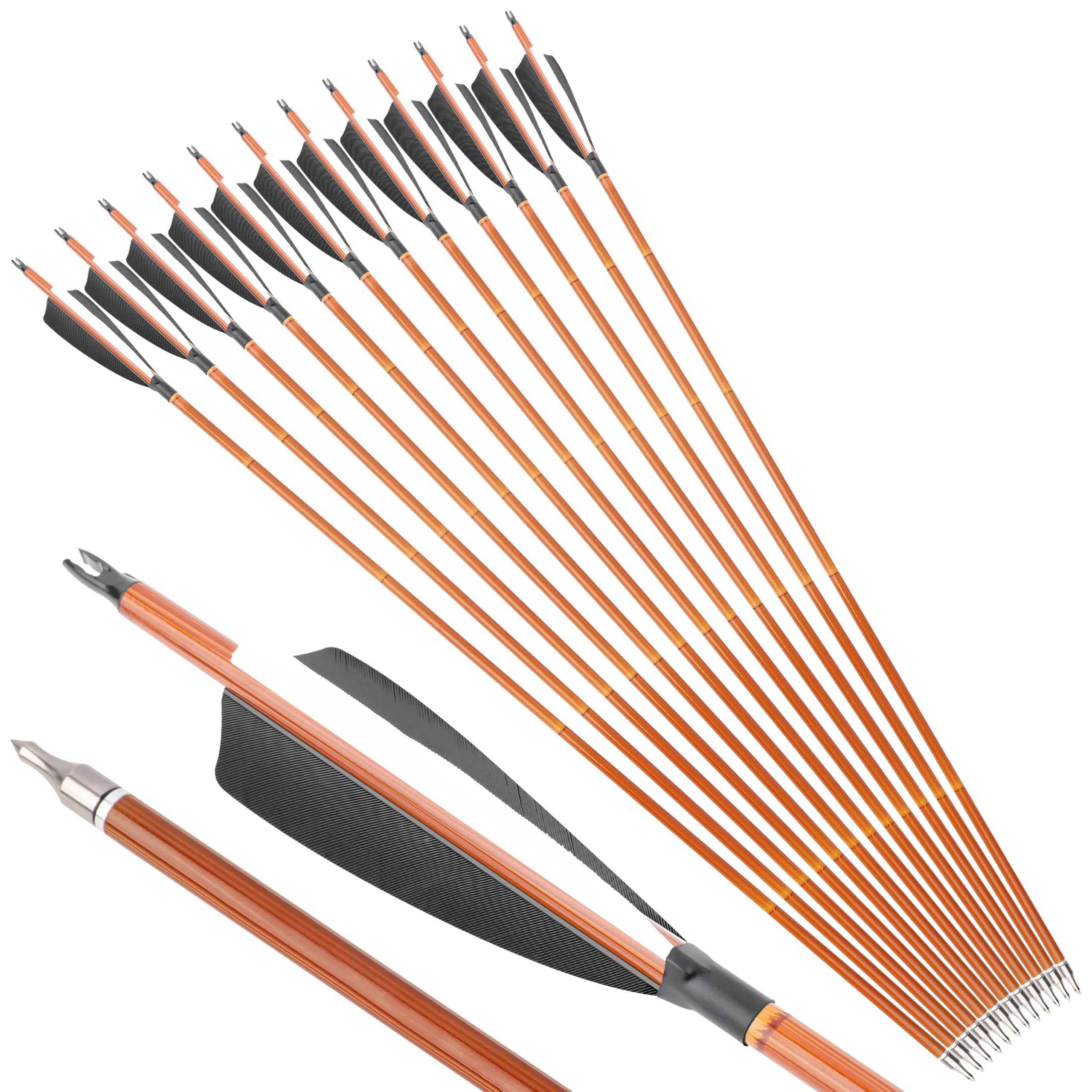 12 Stück professionelle Hybrid-Carbonpfeile mit 4-Zoll-Naturfedern – SP500 Bogenschießpfeile, ideal für Wettkämpfe und Training im Innen- und Außenbereich