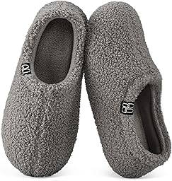 HomeTop Women's Fuzzy Curly Fur Memory Foam Loafer Slippers with Polar Fleece Lining