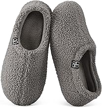 HomeTop Women's Fuzzy Curly Fur Memory Foam Loafer Slippers with Polar Fleece Lining