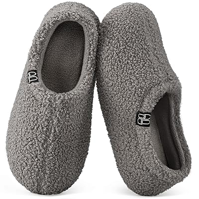 HomeTop Women's Fuzzy Curly Fur Memory Foam Loafer Slippers with Polar Fleece Lining