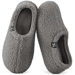 HomeTop Womens Fuzzy Curly Fur Memory Foam Loafer Slippers with Polar Fleece Lining