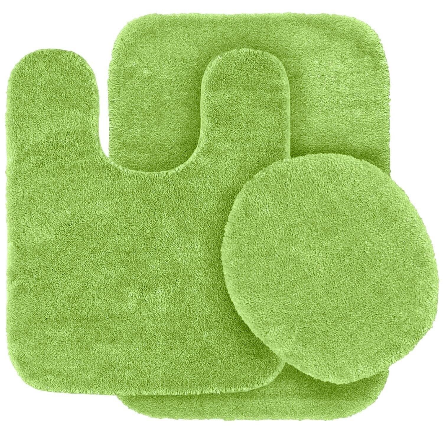 #6 Bath Mat, Contour Mat, and Lid Cover, with Rubber Backing Bathroom Set 3 Piece Solid Assorted Colors (Lime Green)