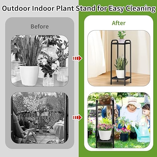 Miniatura 5 de Soporte para plantas para interiores y exteriores, soportes de hierro forjado de 2 niveles, estante de metal apilable para plantas, soporte