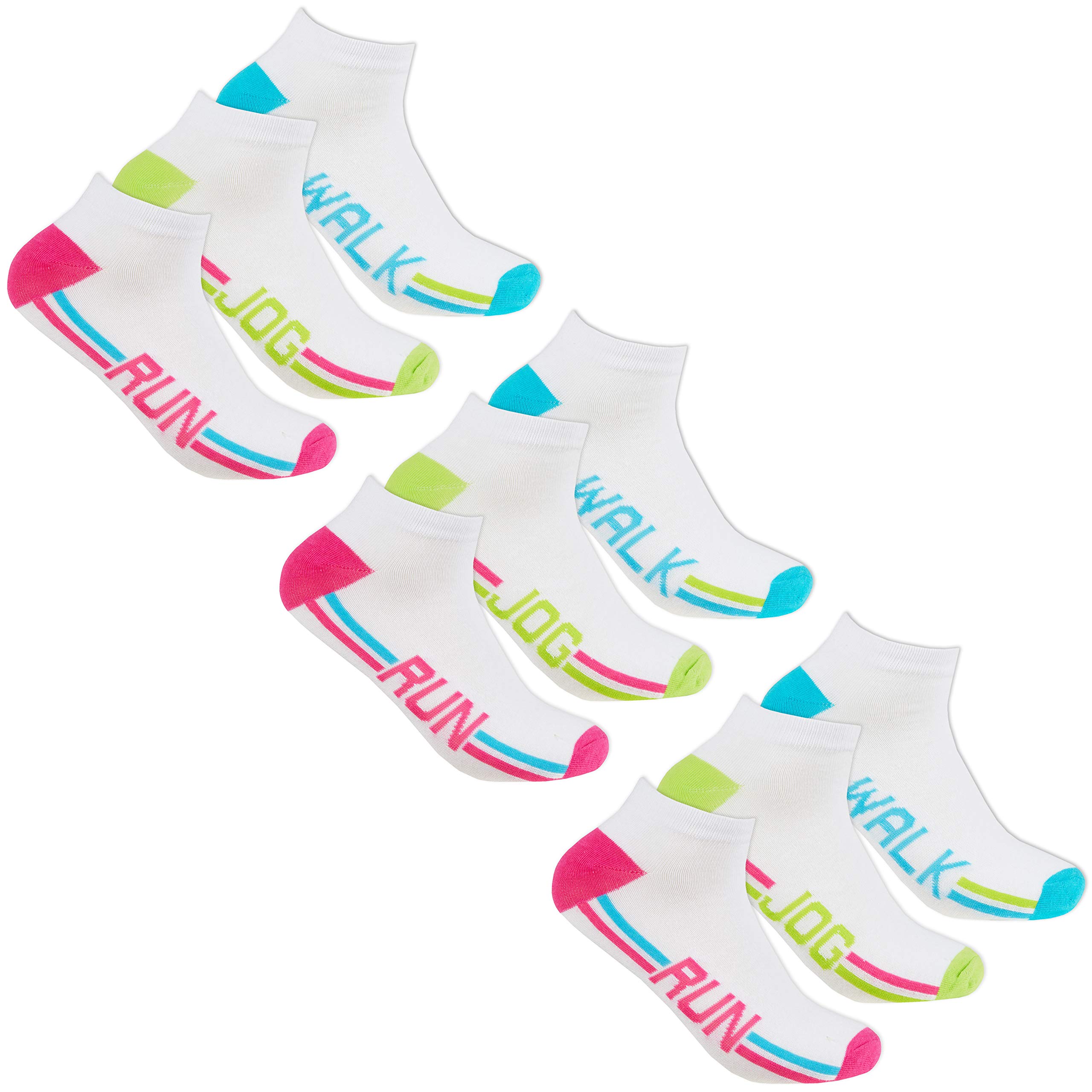 Top Sox Ladies 9 Pairs Trainer Liner Socks Walk Run Jog Ankle Gym Everyday Cotton Rich 4-8 White