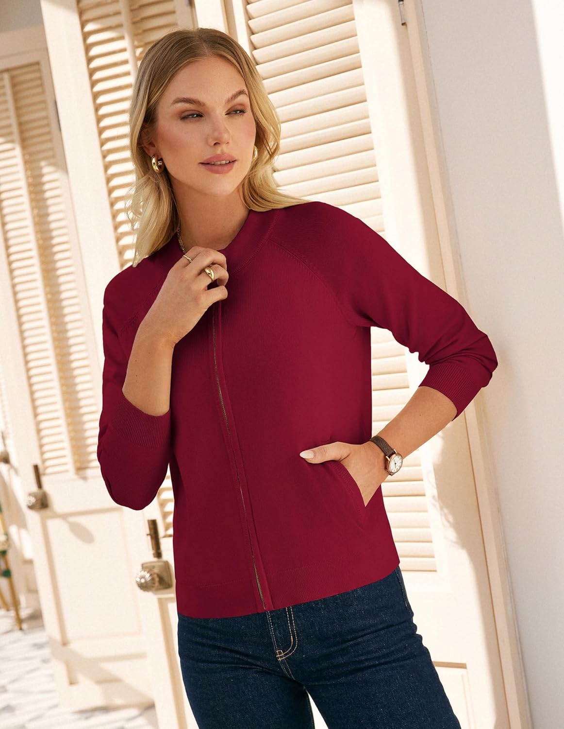 GRACE KARIN Womens Long Sleeve Zip Up Cardigan Sweaters Lightweight Fashion Sweater Jacket Knitted Spring Clothes - Image 4