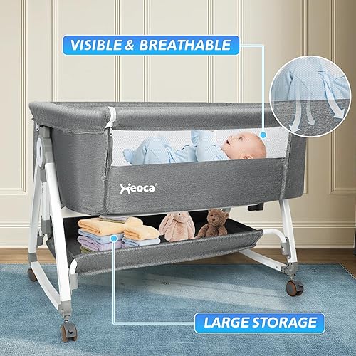 Miniatura 6 de Cuna mecedora para bebé, cuna mecedora para bebé, 3 en 1, moisés de noche para bebé, con cesta de almacenamiento y ruedas