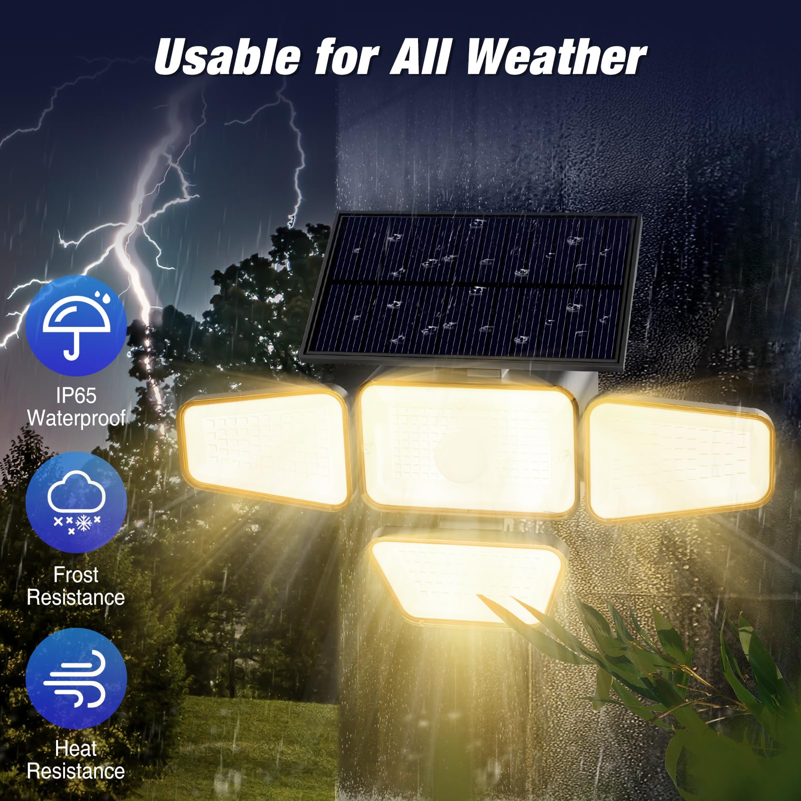Peasur 318LED Warm White Solar Security Lights Outdoor Motion Sensor, 4 Adjustable Heads Solar Lights Outdoor Garden - Image 3