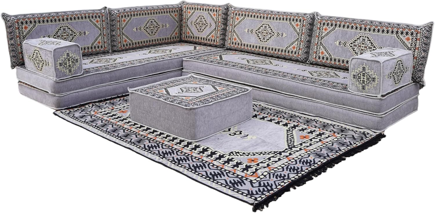 arabicsofa Gray Oriental Arabic Jalsa Floor Seating – Handmade Modular Floor Cushion