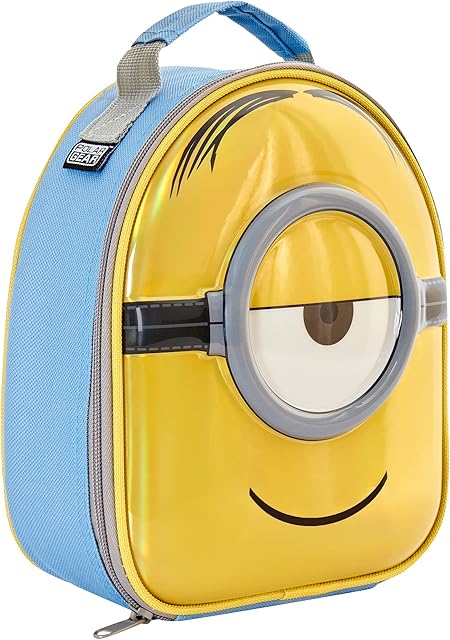 Despicable Me More Than A Minion 3D Insulated Kids Lunch Bag with Handle, Official Merchandise by Polar Gear,600D Polyester Food Cooler, Reusable Thermal Cool Bag, School Nursery Picnic, Blue/Yellow