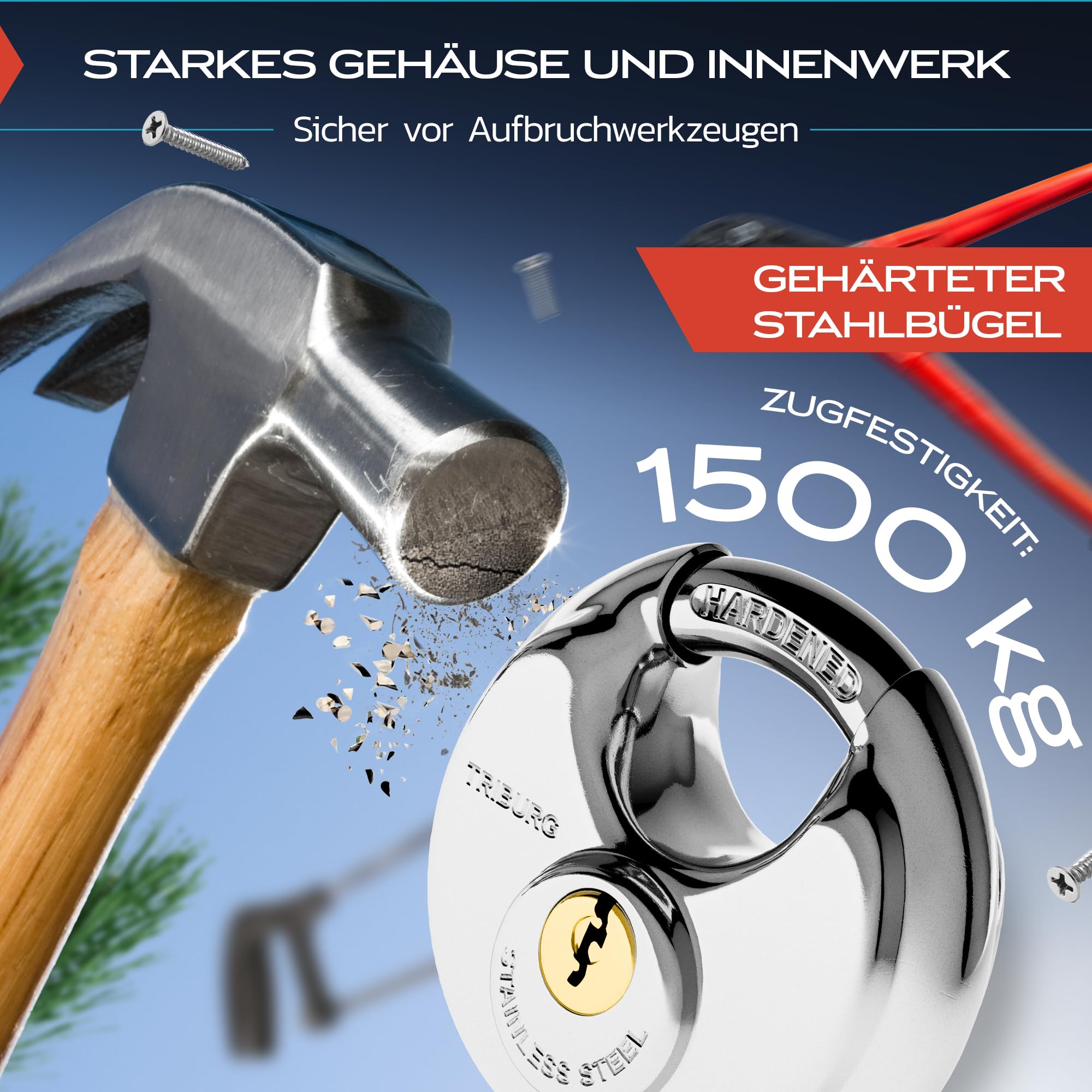 TRIBURG Anhängerschloss inkl. Rundschloss [Versicherungskonform] - Robuste Sicherung für an- und abgekuppelten Anhänger - Deichselschloss [Verzinkt I Pulverbeschichtet] + GRATIS AHK Schutzkappe