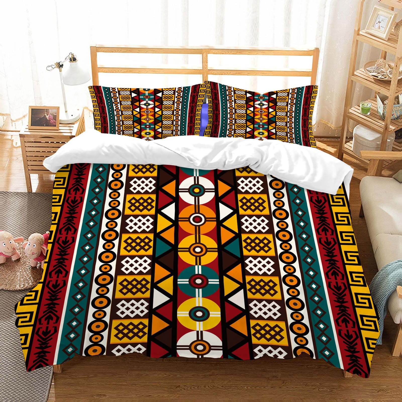 Parure de lit ethnique 228x264cm et 2 taies d'oreiller en microfibres de haute qualité