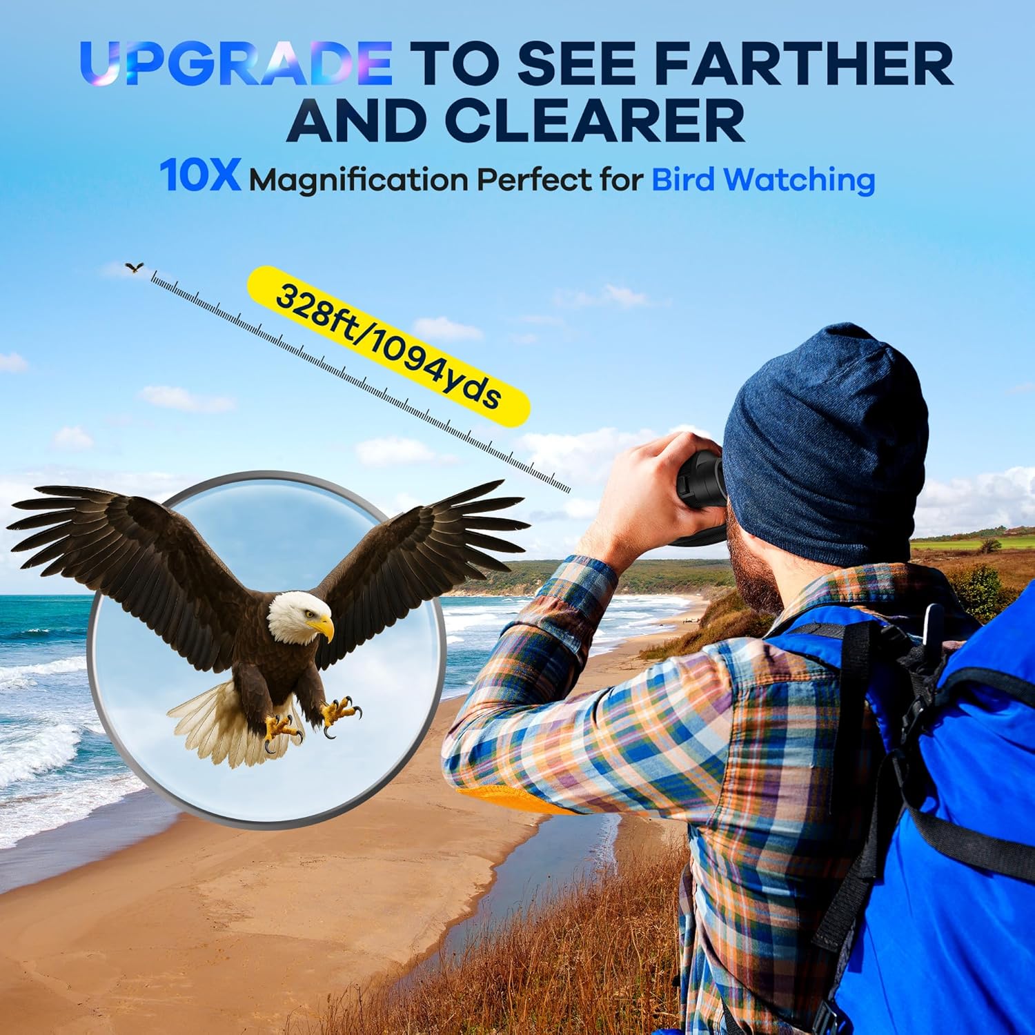 Leacco 10x25 Compact Binoculars for Adults and Kids, Large View Waterproof Small Binoculars with Low Light Vision BAK4 Prism FMC Lens for Cruise Ship Bird Watching Travel Hunting, Black - Image 2